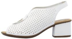 RIEKER Sandale dama, alb, casual, din piele ecologica perforata, cu toc, Rieker 64656-80-Alb (Marime: 40) (64656-80-Alb-40)