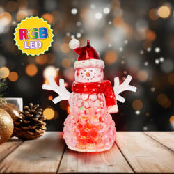 Family Collection Karácsonyi LED-es hóember - piros - RGB LED - 9 x 8 x 5 cm (58978A)