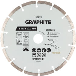 GRAPHITE Gyémánt vágókorong 180x22.2mm, szegmenses, száraz és vizes (57T311) - szerszamparadicsom