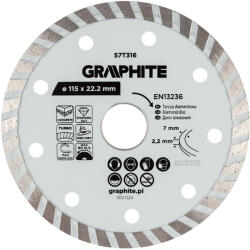GRAPHITE Gyémánt vágókorong 115x22.2mm, turbo, száraz és vizes (57T316) - szerszamparadicsom