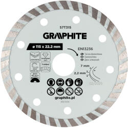 GRAPHITE Gyémánt vágókorong 115x22.2mm, turbo, száraz (57T315) - szerszamparadicsom