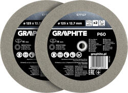 GRAPHITE Köszörűkorong asztali köszörűhöz, P60, 125x12.7mm, 20/16/12.7mm redukálógyűrűkkel, 2db (57T127) - szerszamparadicsom