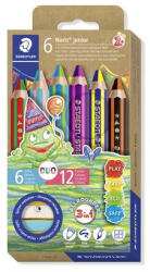 STAEDTLER Színes ceruza készlet, duo színű, hegyezővel, STAEDTLER Noris® junior 140, 6 különböző szín (TS1402C6) (TS1402C6)