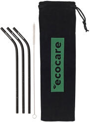 Ecocare Környezetbarát hajlított fém szívószál fekete mintával 3 db