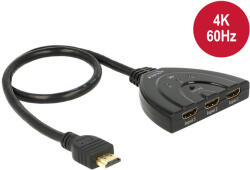 Delock Hdmi Uhd-Kapcsoló, 3 X Hdmi-Bemenet 1 X Hdmi-Kimenet, 4K Integrált Kábellel 50 Cm