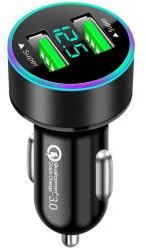 13160 M23 Autós töltő + voltmérő - 2USB - Quick Charge 3.0 - 12-24V