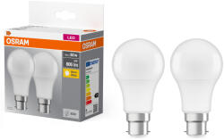 OSRAM B22d LED 8W, 806 lm, 2700 K, melegfehér, opál műanyag-60 W izzó helyett, 2 darabos - Base Classic A (4058075471801)
