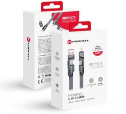 Forcell F-ENERGY C241 4 az 1-ben kábel Type C / USB A Type C / Lightning QC PD 3A 60W 1 m króm