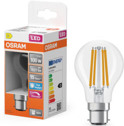 OSRAM B22d LED 11W, 1521 lm, 6500 K, daylight, dimmelhető, áttetsző üveg-100 W izzó helyett - SuperStar Classic A filament (4058075654235)