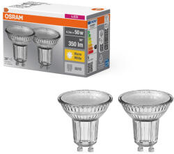 OSRAM GU10 LED 4, 3W, 350 lm, 2700 K, melegfehér, áttetsző üveg-50 W izzó helyett, 2 darabos - Base Spot PAR16 (4099854045721)