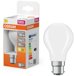 OSRAM B22d LED 5, 9W, 806 lm, 2700 K, melegfehér, opál üveg-60 W izzó helyett - Star Classic A (4099854468094)