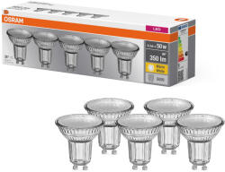 OSRAM GU10 LED 4, 3W, 350 lm, 2700 K, melegfehér, áttetsző üveg-50 W izzó helyett, 5 darabos - Base Spot PAR16 (4058075090460)