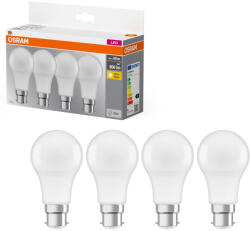 OSRAM B22d LED 8W, 806 lm, 2700 K, melegfehér, opál műanyag-60 W izzó helyett, 4 darabos - Base Classic A (4058075819511)