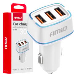 AMiO Autós töltő 3x USB-A 30W 12/24V 5V/3A (0503889) (0503889)