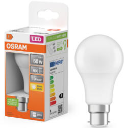 OSRAM B22d LED 8W, 806 lm, 2700 K, melegfehér, opál műanyag-60 W izzó helyett - Star Classic A (4058075127937)