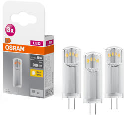 OSRAM G4 LED tűlábas, 1, 8W, 200 lm, 2700 K, melegfehér, műanyag-20 W izzó helyett, 3 darabos, 3 darabos - Base Special Pin Clear (4058075450011)