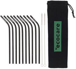 Ecocare Környezetbarát fém szívószál hajlított fekete mintával 10 db