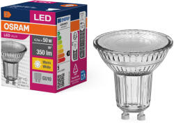 OSRAM GU10 LED 4, 3W, 350 lm, 2700 K, melegfehér, áttetsző üveg-50 W izzó helyett - Value Spot PAR16 (4058075521681)