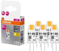 OSRAM G4 LED tűlábas, 1W, 100 lm, 2700 K, melegfehér, műanyag-10 W izzó helyett, 5 darabos, 5 darabos - Base Special Pin Micro Clear (4099854340284)