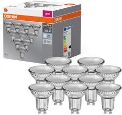 OSRAM GU10 LED 4, 3W, 350 lm, 4000 K, hidegfehér, áttetsző üveg-50 W izzó helyett, 10 darabos - Base Spot PAR16 (4058075036703)