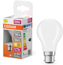 OSRAM B22d LED 5, 5W, 806 lm, 2700 K, melegfehér, dimmelhető, opál üveg-60 W izzó helyett - Superstar+ Classic P (4099854133145)
