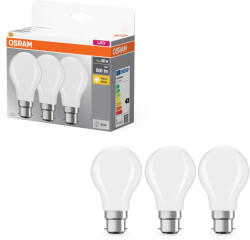 OSRAM B22d LED 7W, 806 lm, 2700 K, melegfehér, opál üveg-60 W izzó helyett, 3 darabos - Base Classic A (4058075115132)