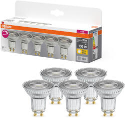 OSRAM GU10 LED 3, 4W, 230 lm, 2700 K, melegfehér, dimmelhető, áttetsző üveg-35 W izzó helyett, 5 darabos - Base Spot PAR16 (4099854352355)