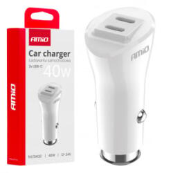 AMiO 03884 Szívargyújtórol Üzemelő USB-s Töltő 2xUSB-C 40W 12/24V (0503884) (0503884)