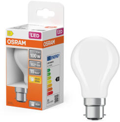 OSRAM B22d LED 11W, 1521 lm, 2700 K, melegfehér, opál üveg-100 W izzó helyett - Star Classic A (4058075124684)