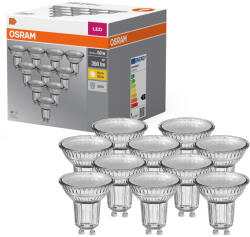 OSRAM GU10 LED 4, 3W, 350 lm, 2700 K, melegfehér, áttetsző üveg-50 W izzó helyett, 10 darabos - Base Spot PAR16 (4058075036680)