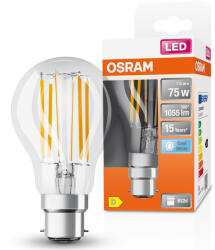 OSRAM B22d LED 7, 5W, 1055 lm, 4000 K, hidegfehér, áttetsző üveg-75 W izzó helyett - Star Classic A filament (4058075592711)