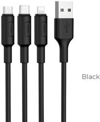 hoco. Kábel 3 az 1-ben USB A - Lightning / Micro USB / USB C Hoco 2A 1 m fekete