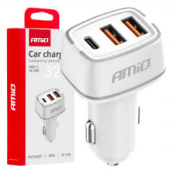 AMiO , Szivargyújtó USB elosztó 3-as, 32W 12-24V (0503890) (0503890)
