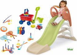 Smoby Set tobogan cu joc de apă și cărucior de tras cu set de găleată KS Slide Life Smoby lungimea suprafeței de alunecare 150 cm și set de jocuri sportive (SM820510-23)