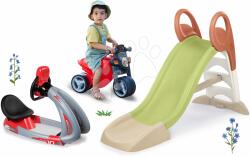 Smoby Set tobogan cu joc de apă și simulator KS Slide Life Smoby lungimea suprafeței de alunecare 150 cm și babytaxiu motocicletă cu roți de cauciuc (SM820510-2)