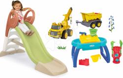 Smoby Set tobogan cu joc de apă și nisipar măsuță Summer KS Slide Life Smoby lungimea suprafeței de alunecare 150 cm și babytaxiu de construcție cu remorcă (SM820510-21)