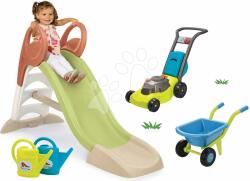 Smoby Set tobogan cu joc de apă și mașină de tuns iarba KS Slide Life Smoby lungimea suprafeței de alunecare 150 cm și roabă cu stropitoare (SM820510-7)