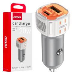 AMiO USB + USB-C Szivargyújtós Töltő 20W 12/24V (0503882) (0503882) - aqua