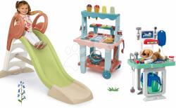 Smoby Set tobogan cu joc de apă și stand cu înghețată KS Slide Life Smoby lungimea suprafeței de alunecare 150 cm și cărucior veterinar cu cățeluș de pluș (SM820510-25)