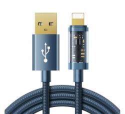 JOYROOM adatkábel (USB - lightning, 2.4A, 20W, PD gyorstöltő, 120cm, cipőfűző) SÖTÉTKÉK Apple iPhone 14 Pro / iPhone 14 Plus / iPhone 14 (S-UL012A12_BL)