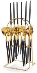TRENDY S Portugál evőeszköz készlet, rozsdamentes acél 24 részes, állvánnyal, TRENDY'S, fekete-arany (TCM-25NG)