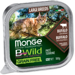 Monge BWild Gabonamentes Alutálcás Macskaeledel Nagytestű Macskáknak (Bölény és Zöldségek) - 100 g