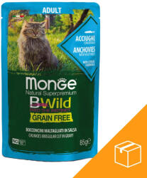 Monge BWild Adult Gabonamentes Alutasakos Macskaeledel (Szardella és Zöldségek) - 28x85 g