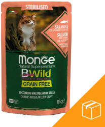 Monge BWild Sterilised Gabonamentes Alutasakos Macskaeledel (Lazac, Garnéla és Zöldségek) - 28x85 g