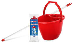 Bonus Felmosó szett-vödör PIROS 11L csavaró kosár, felmosó nyél 120cm Softmop 160gr (B330P) - szerek
