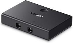 UGREEN SWITCH USB SHARING Ugreen, 30345 porturi USB: USB-B x 2, conectare prin USB 2.0, cablu 1.5m inclus, buton comutare PC, LED, plastic, negru, 30345 (timbru verde 0.08 lei) - 6957303833450 (30345)