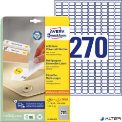 Avery Zweckform Etikett, univerzális, eltávolítható, 17, 8x10 mm, AVERY ZWECKFORM, 8100 etikett/csomag (L4730REV-25) - alter