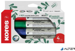 Kores Tábla- és flipchart marker készlet, 3 mm, kúpos, KORES "ECO K-Marker XW1", 4 különböző szín (20724) - alter