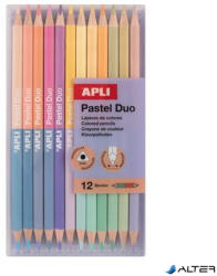 APLI Színes ceruza készlet, kétvégű, háromszögletű, APLI "Pastel Duo", 24 különböző pasztell szín (20084) - alter