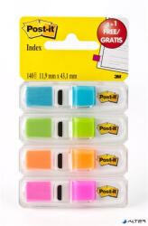 3M POSTIT Jelölőcímke adagolóban, műanyag, 4x35 lap, 12x43 mm, 3M POSTIT, élénk színek (7100019101)